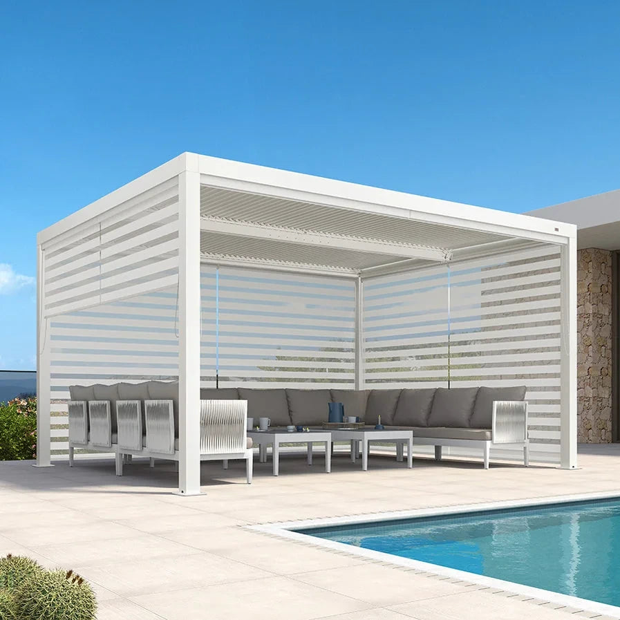 Louvered Pergola Modern White Pergola with Adjustable Roof for Deck Backyard Garden — product view 37