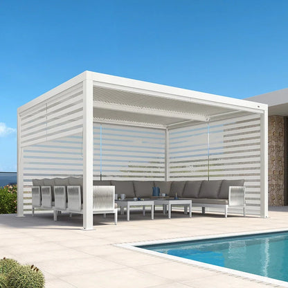 Louvered Pergola Modern White Pergola with Adjustable Roof for Deck Backyard Garden — product view 37