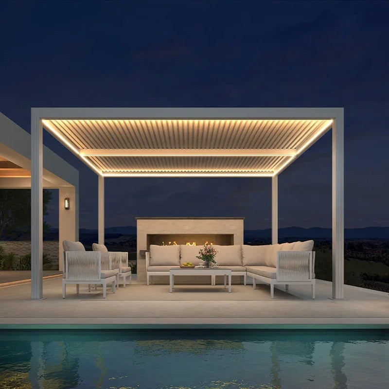 Louvered Pergola Modern White Pergola with Adjustable Roof for Deck Backyard Garden — product view 38