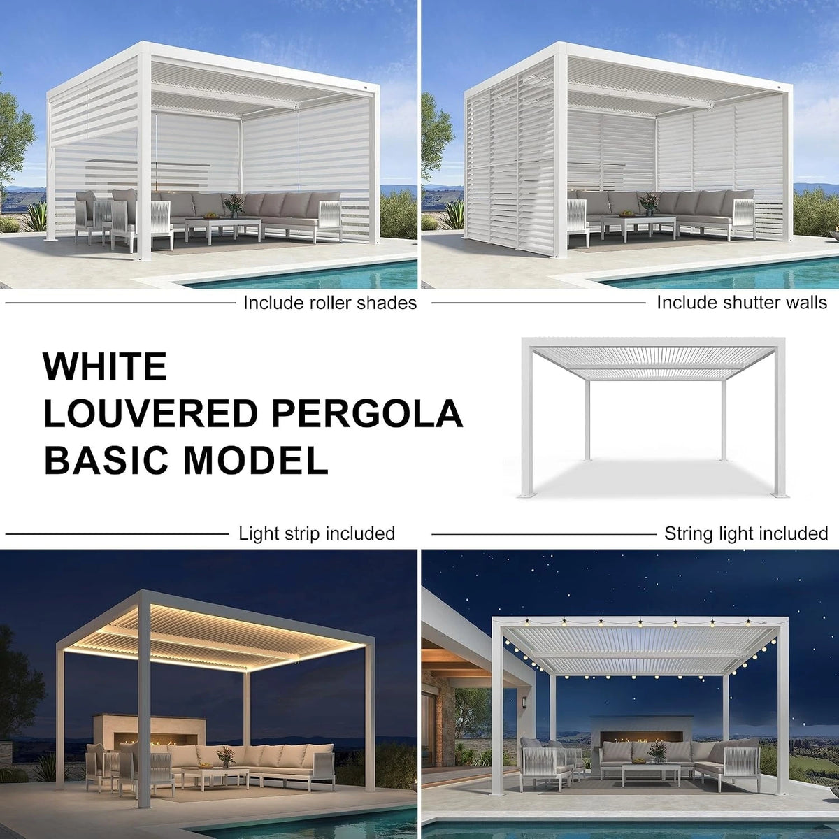 Louvered Pergola Modern White Pergola with Adjustable Roof for Deck Backyard Garden — product view 4