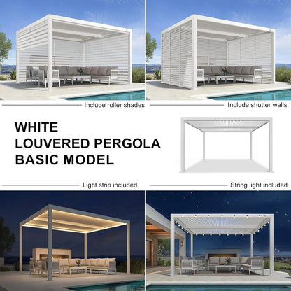 Louvered Pergola Modern White Pergola with Adjustable Roof for Deck Backyard Garden — product view 4