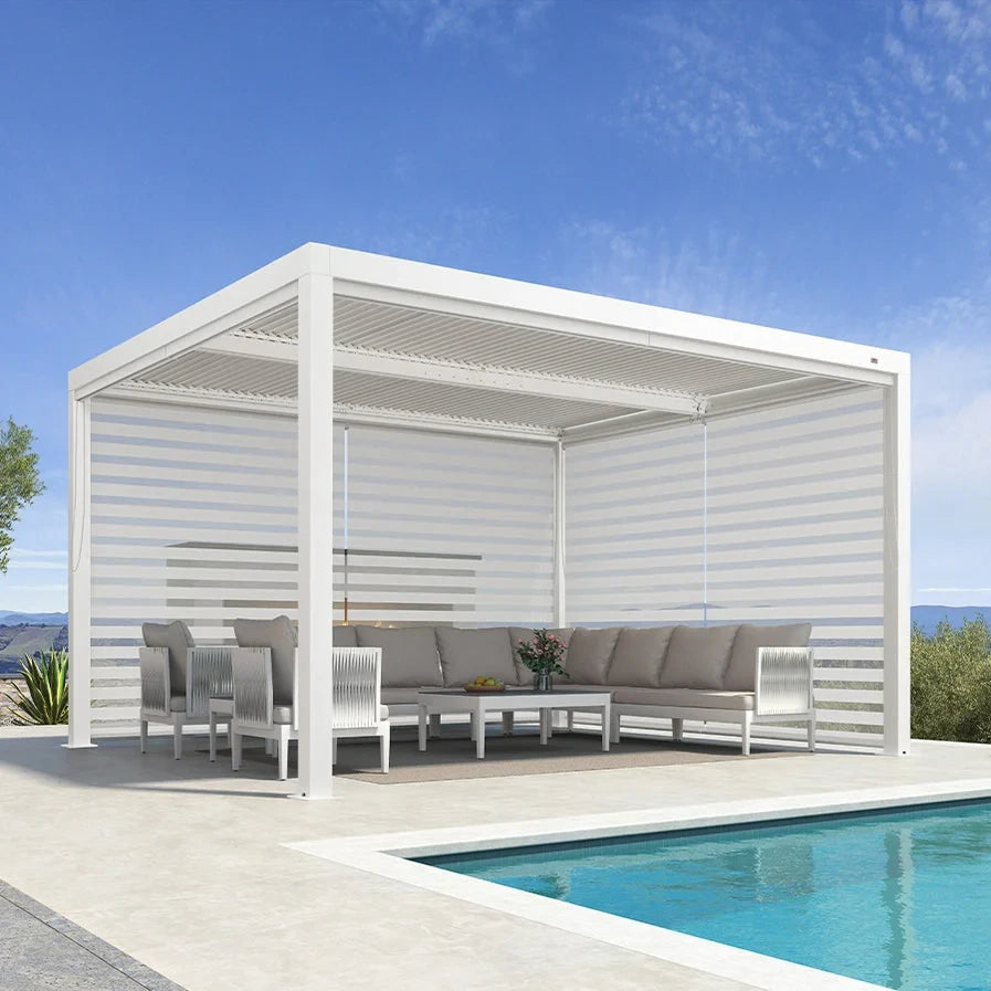 Louvered Pergola Modern White Pergola with Adjustable Roof for Deck Backyard Garden — product view 40