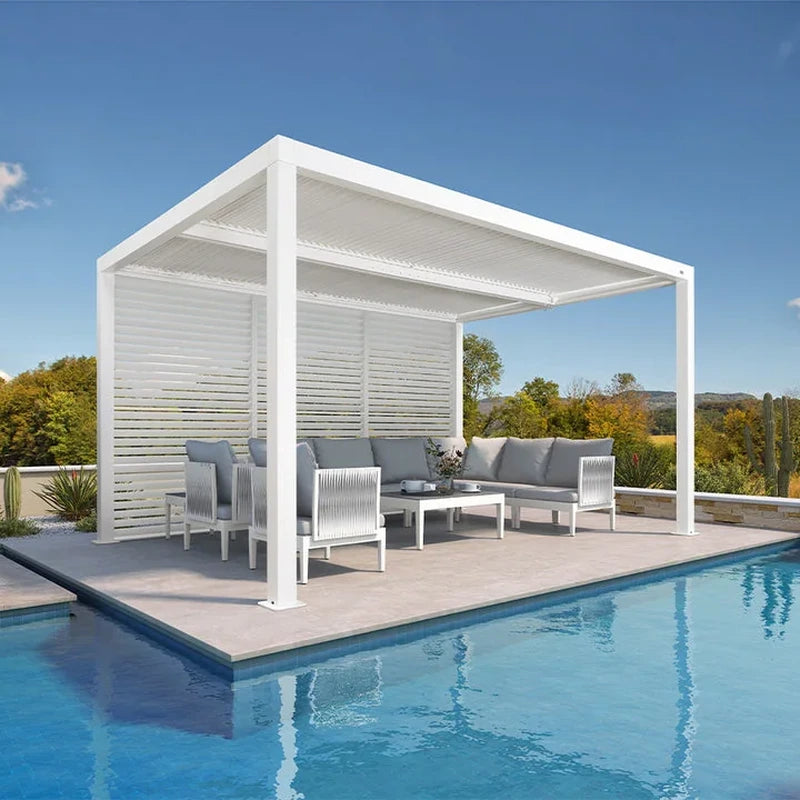 Louvered Pergola Modern White Pergola with Adjustable Roof for Deck Backyard Garden — product view 41