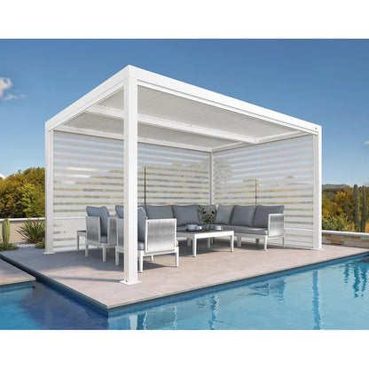 Louvered Pergola Modern White Pergola with Adjustable Roof for Deck Backyard Garden — product view 42