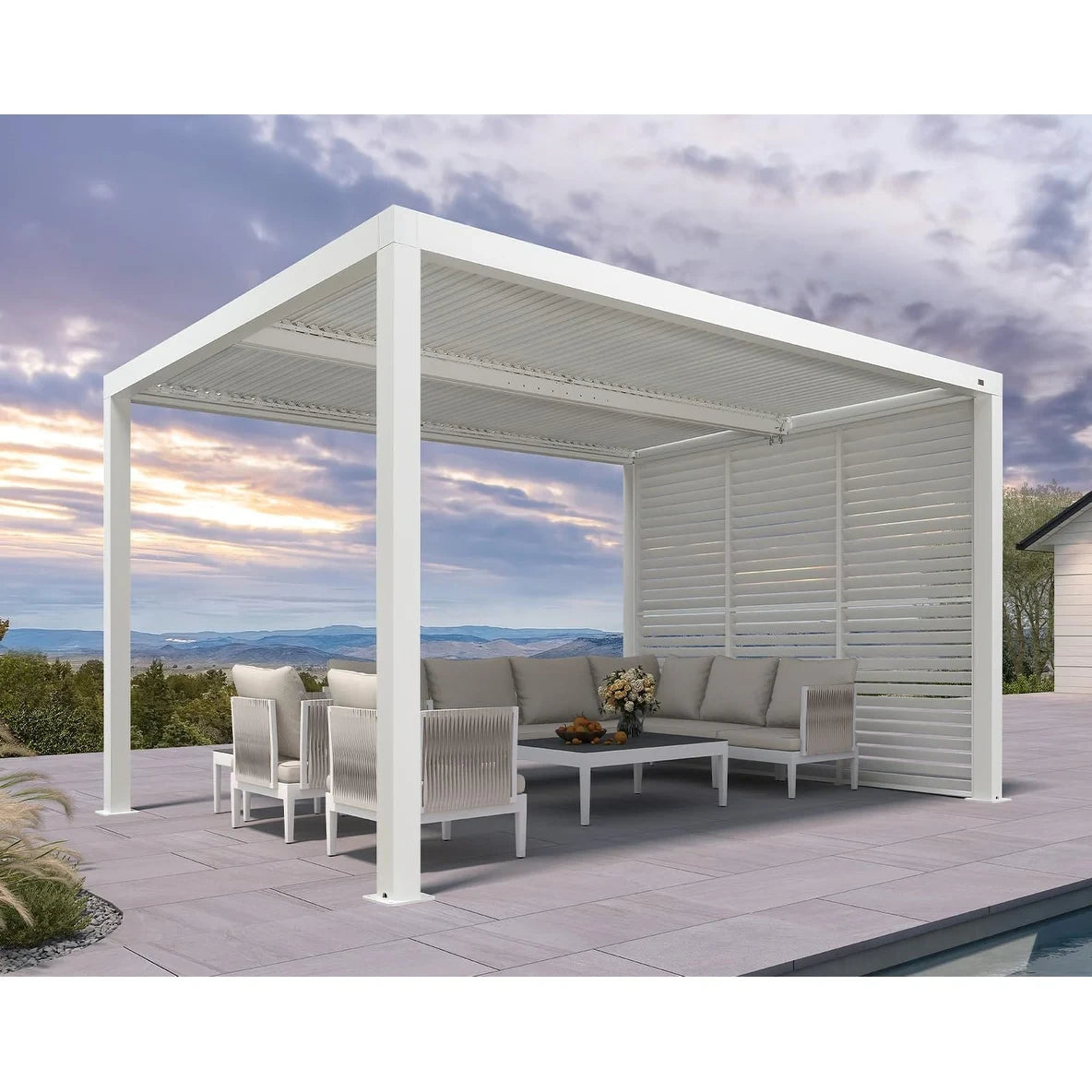 Louvered Pergola Modern White Pergola with Adjustable Roof for Deck Backyard Garden — product view 44
