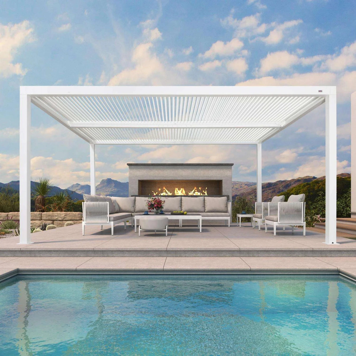 Louvered Pergola Modern White Pergola with Adjustable Roof for Deck Backyard Garden — product view 45