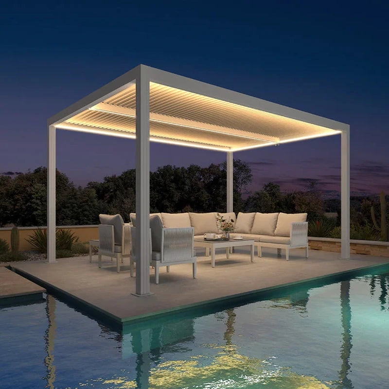 Louvered Pergola Modern White Pergola with Adjustable Roof for Deck Backyard Garden — product view 48