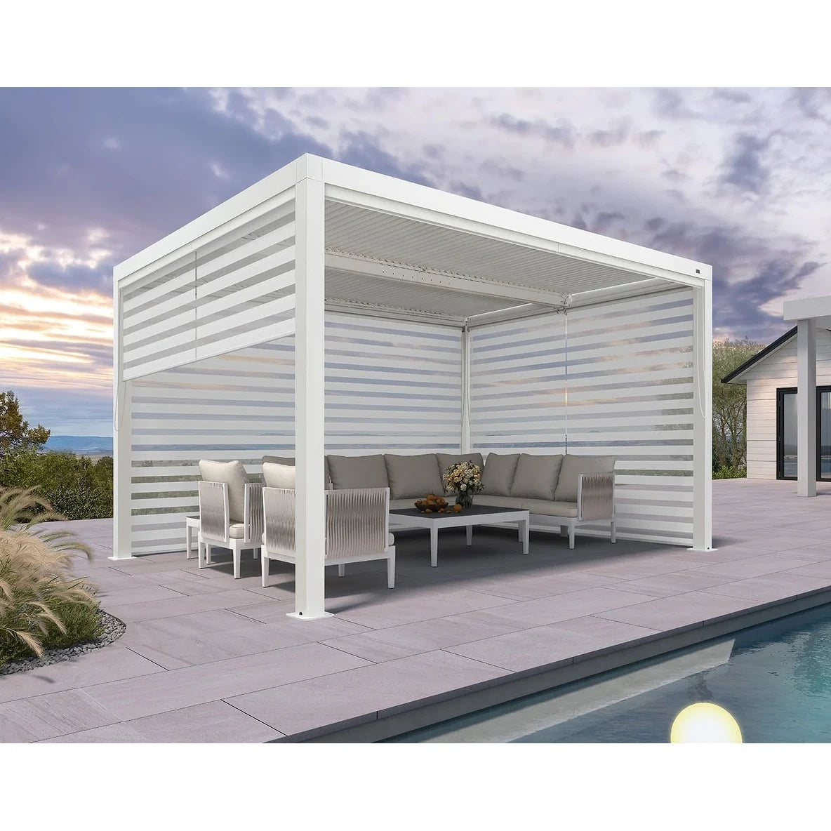 Louvered Pergola Modern White Pergola with Adjustable Roof for Deck Backyard Garden — product view 50
