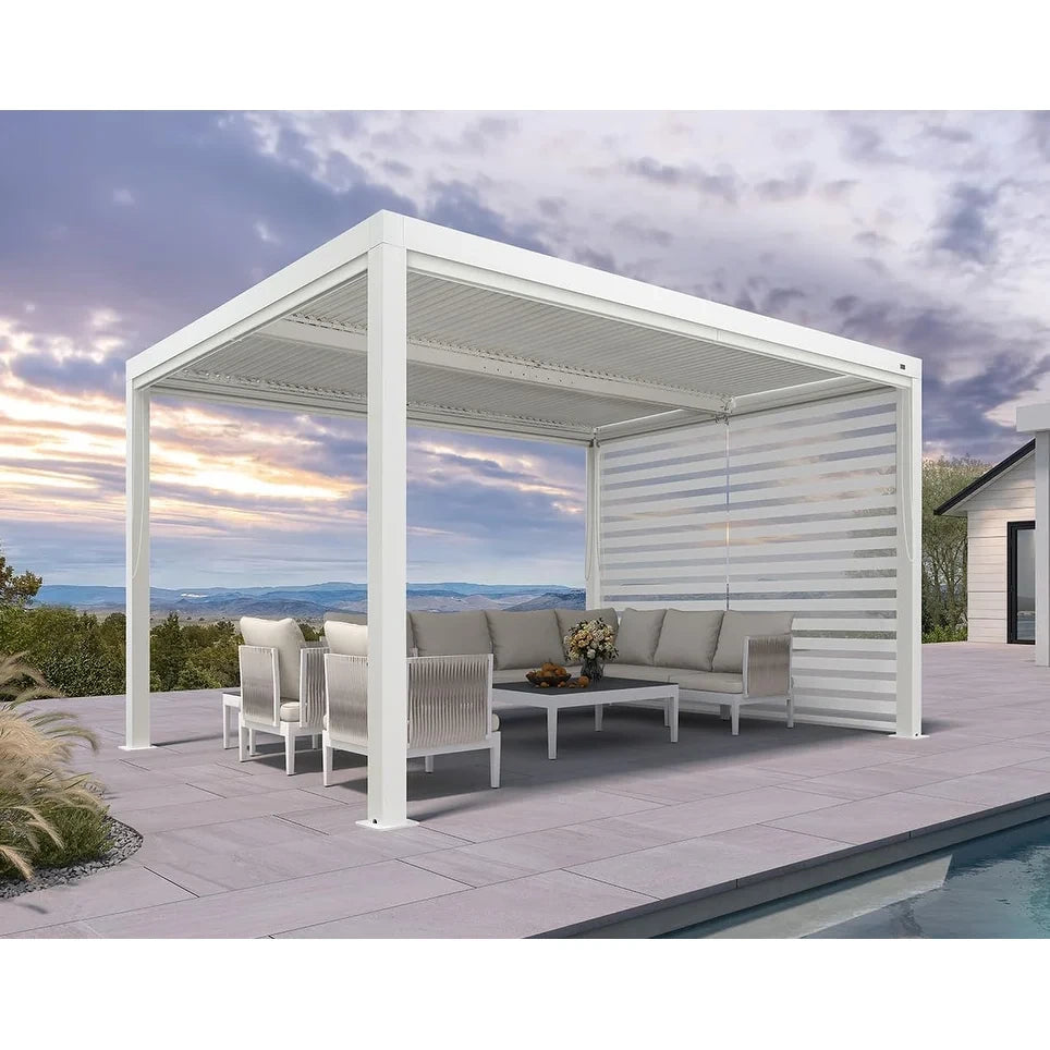 Louvered Pergola Modern White Pergola with Adjustable Roof for Deck Backyard Garden — product view 53