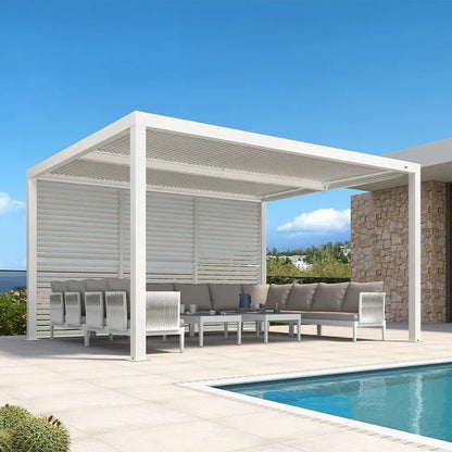 Louvered Pergola Modern White Pergola with Adjustable Roof for Deck Backyard Garden — product view 54