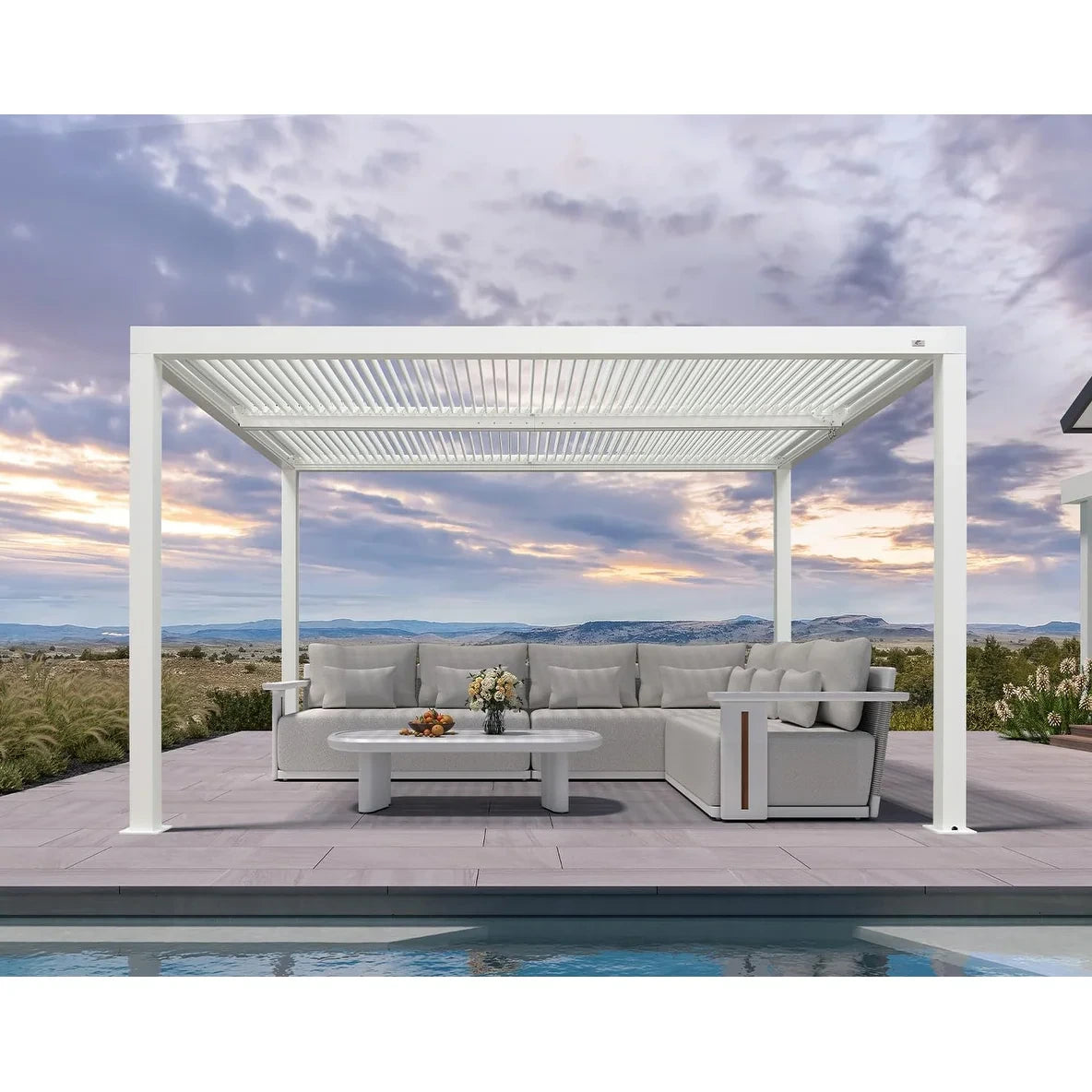 Louvered Pergola Modern White Pergola with Adjustable Roof for Deck Backyard Garden — product view 55