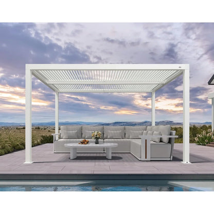Louvered Pergola Modern White Pergola with Adjustable Roof for Deck Backyard Garden — product view 55