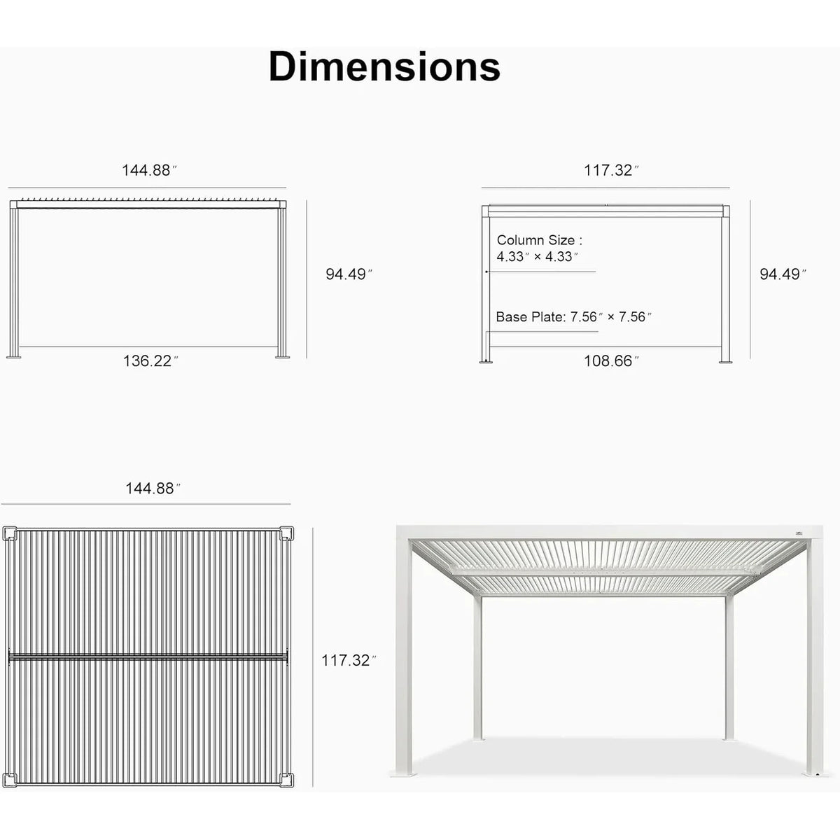 Louvered Pergola Modern White Pergola with Adjustable Roof for Deck Backyard Garden — product view 56