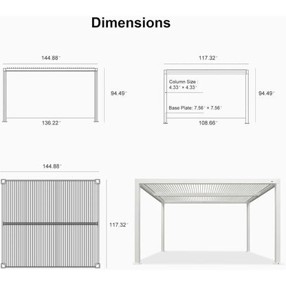 Louvered Pergola Modern White Pergola with Adjustable Roof for Deck Backyard Garden — product view 56