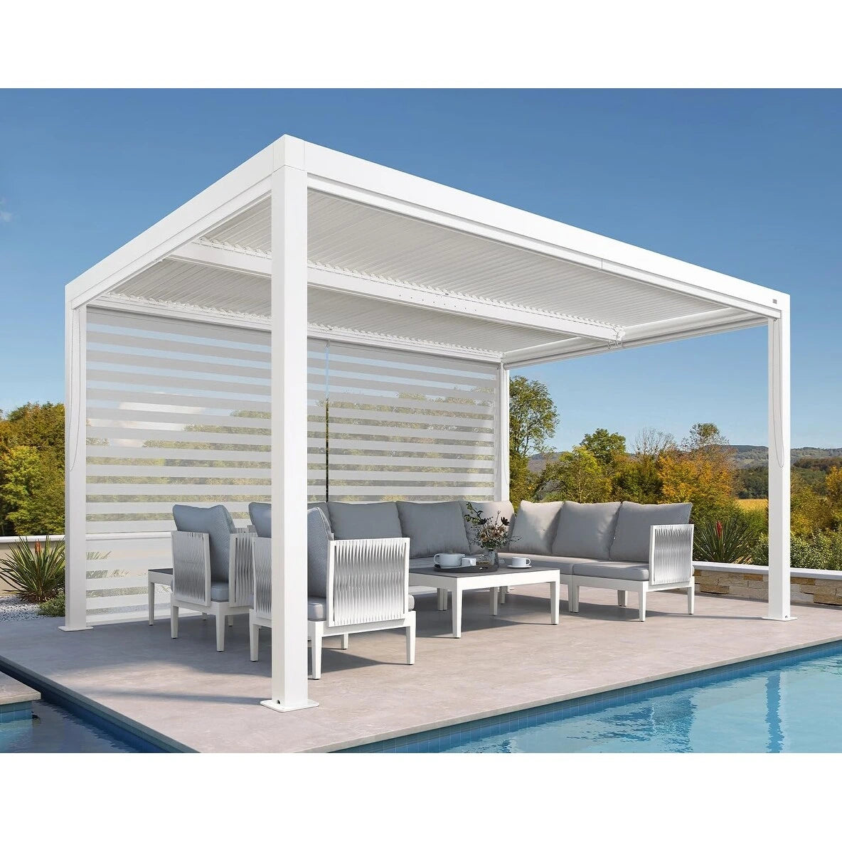 Louvered Pergola Modern White Pergola with Adjustable Roof for Deck Backyard Garden — product view 57