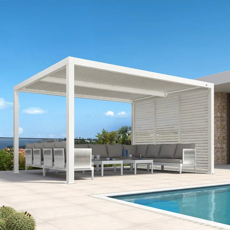 Louvered Pergola Modern White Pergola with Adjustable Roof for Deck Backyard Garden — product view 58