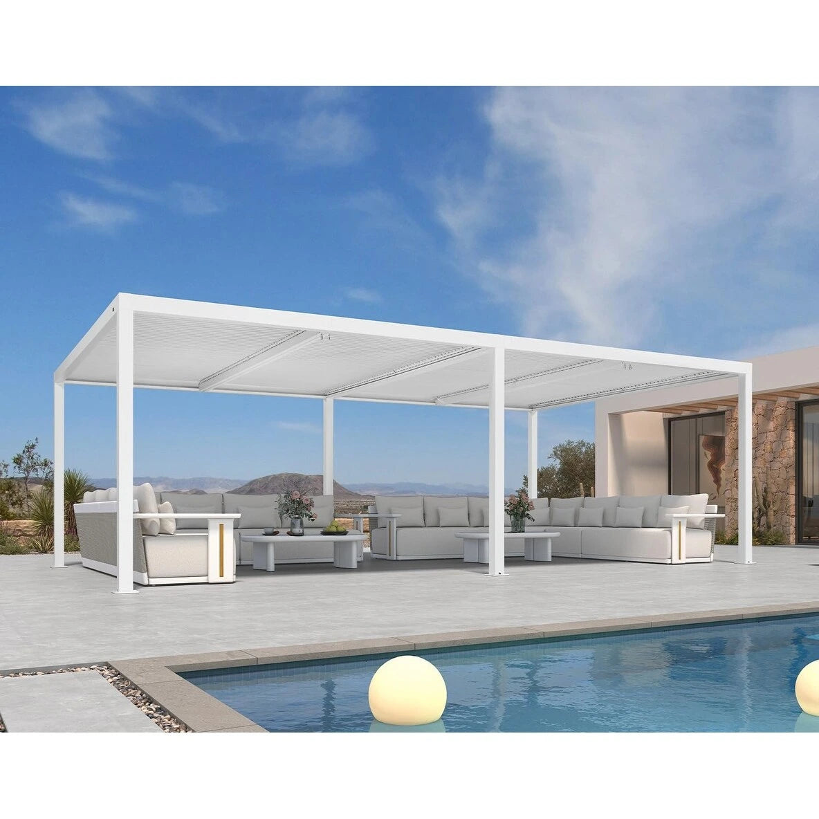 Louvered Pergola Modern White Pergola with Adjustable Roof for Deck Backyard Garden — product view 59