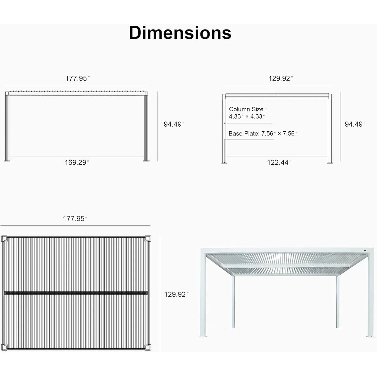 Louvered Pergola Modern White Pergola with Adjustable Roof for Deck Backyard Garden — product view 63