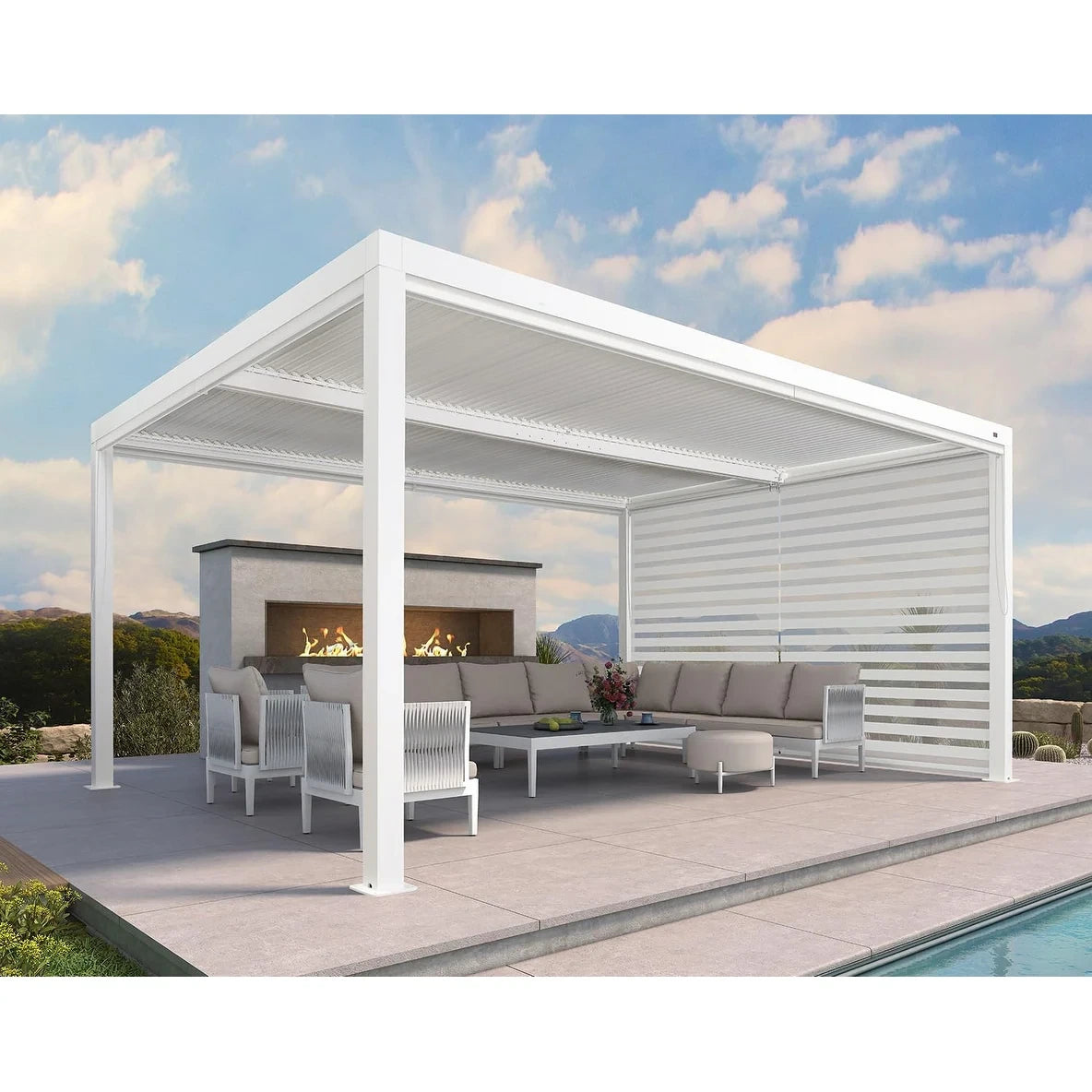 Louvered Pergola Modern White Pergola with Adjustable Roof for Deck Backyard Garden — product view 64