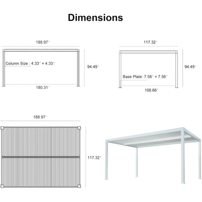 Louvered Pergola Modern White Pergola with Adjustable Roof for Deck Backyard Garden — product view 66