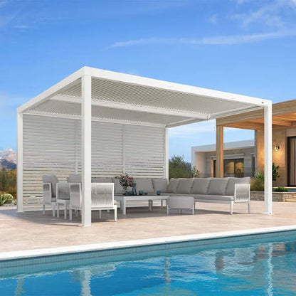 Louvered Pergola Modern White Pergola with Adjustable Roof for Deck Backyard Garden — product view 68