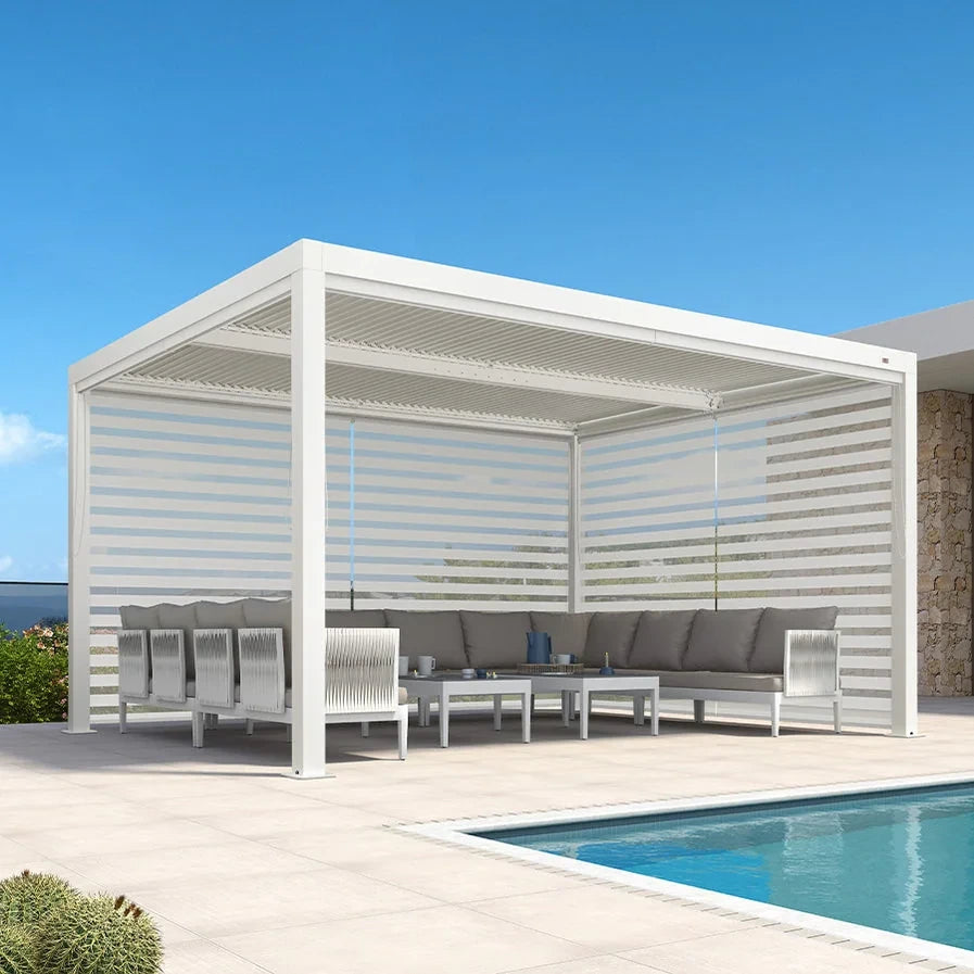 Louvered Pergola Modern White Pergola with Adjustable Roof for Deck Backyard Garden — product view 70