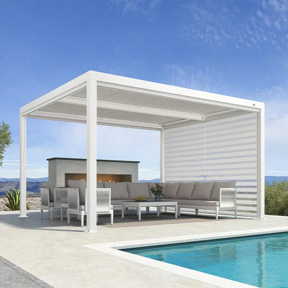 Louvered Pergola Modern White Pergola with Adjustable Roof for Deck Backyard Garden — product view 71
