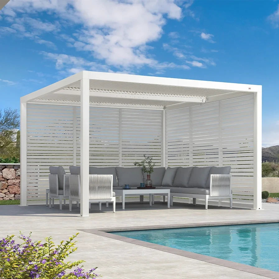 Louvered Pergola Modern White Pergola with Adjustable Roof for Deck Backyard Garden — product view 72