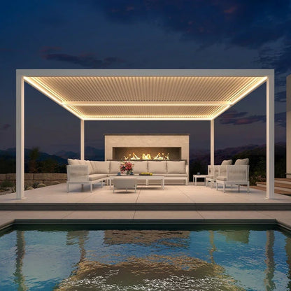 Louvered Pergola Modern White Pergola with Adjustable Roof for Deck Backyard Garden — product view 74