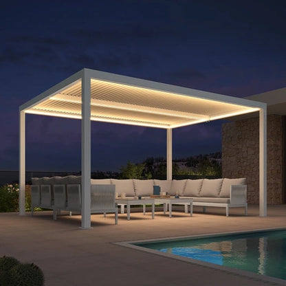 Louvered Pergola Modern White Pergola with Adjustable Roof for Deck Backyard Garden — product view 76