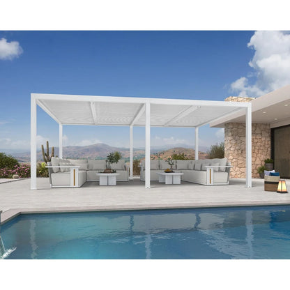 Louvered Pergola Modern White Pergola with Adjustable Roof for Deck Backyard Garden — product view 77