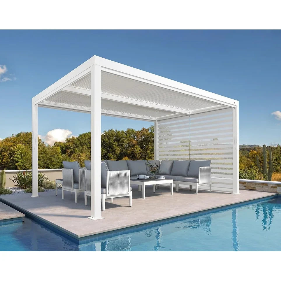 Louvered Pergola Modern White Pergola with Adjustable Roof for Deck Backyard Garden — product view 79