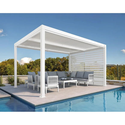 Louvered Pergola Modern White Pergola with Adjustable Roof for Deck Backyard Garden — product view 79