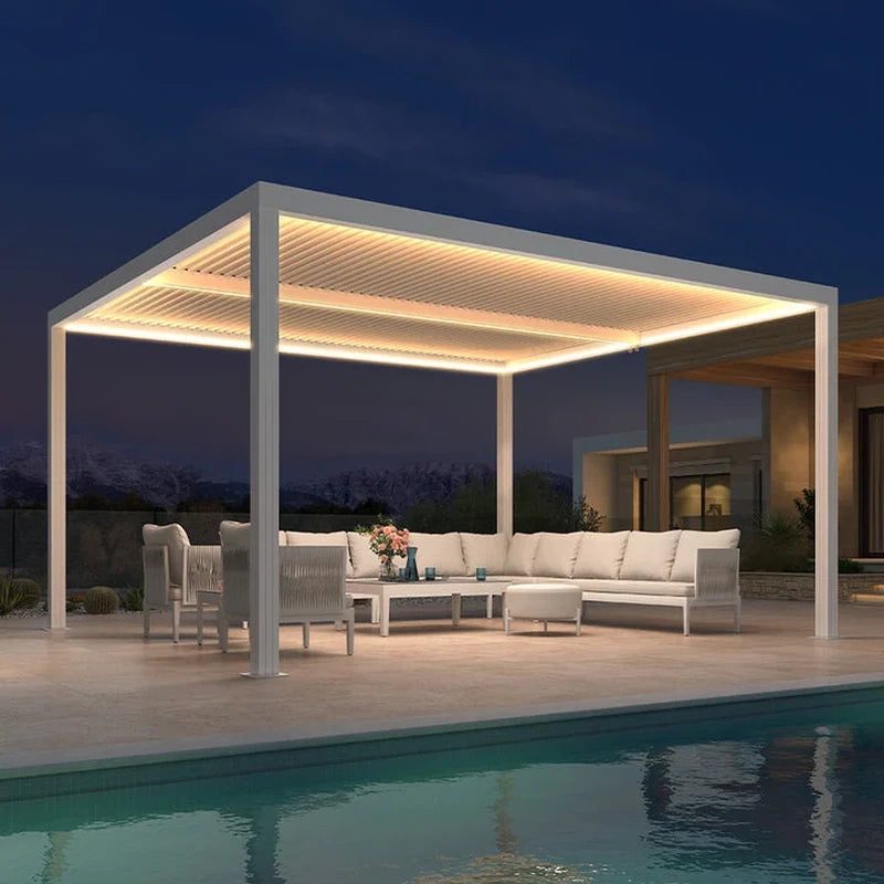 Louvered Pergola Modern White Pergola with Adjustable Roof for Deck Backyard Garden — product view 81