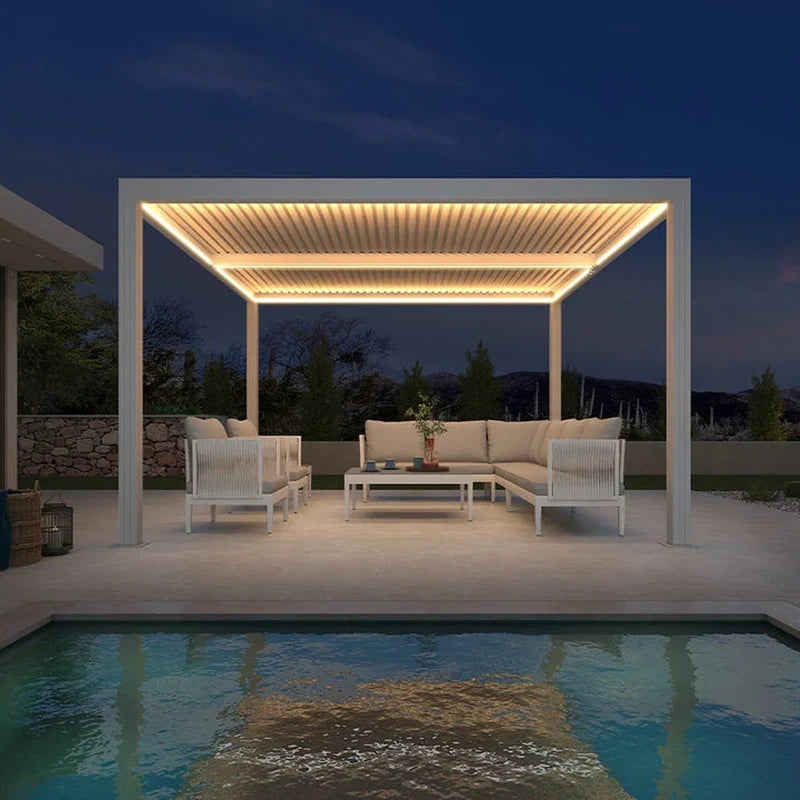 Louvered Pergola Modern White Pergola with Adjustable Roof for Deck Backyard Garden — product view 83