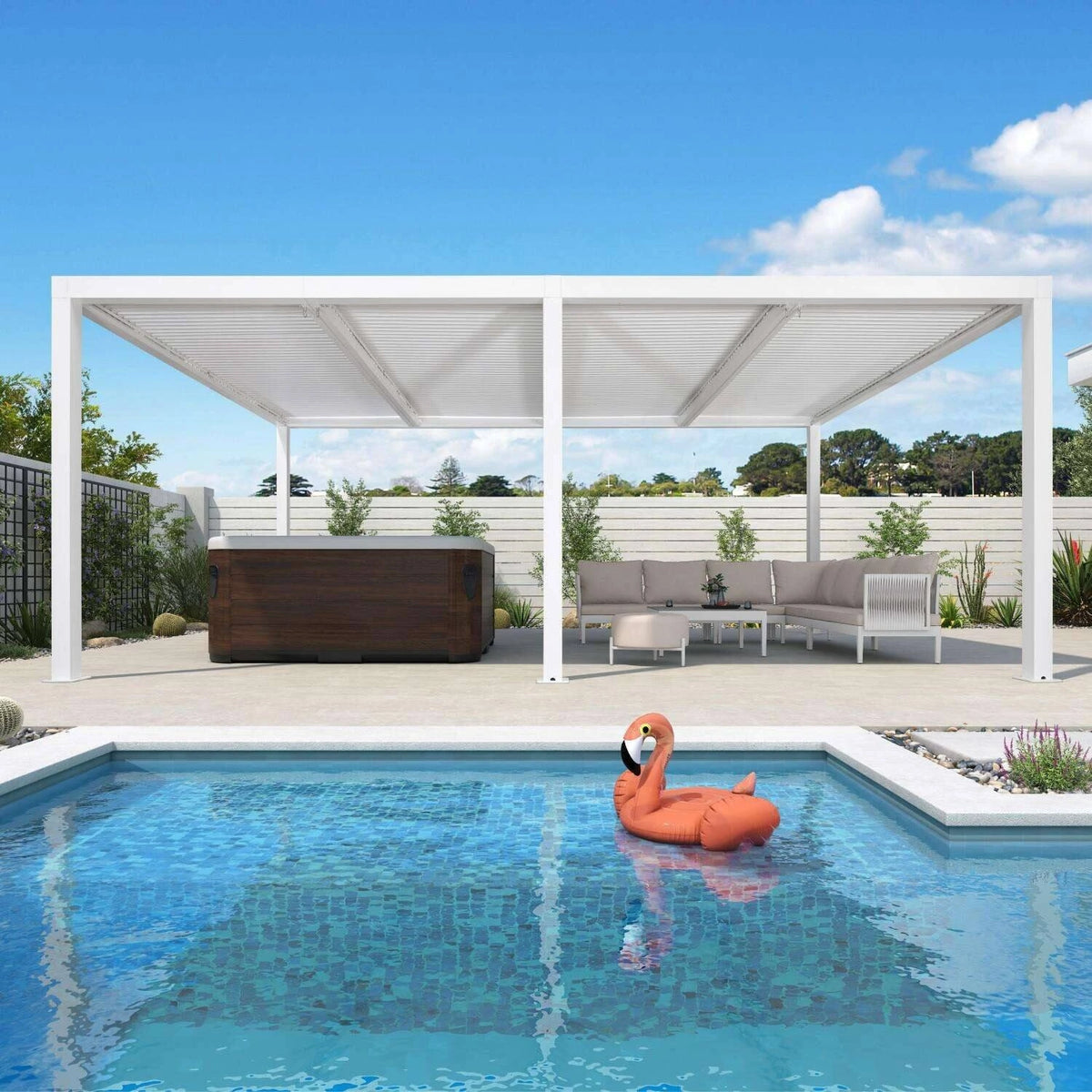 Louvered Pergola Modern White Pergola with Adjustable Roof for Deck Backyard Garden — product view 84