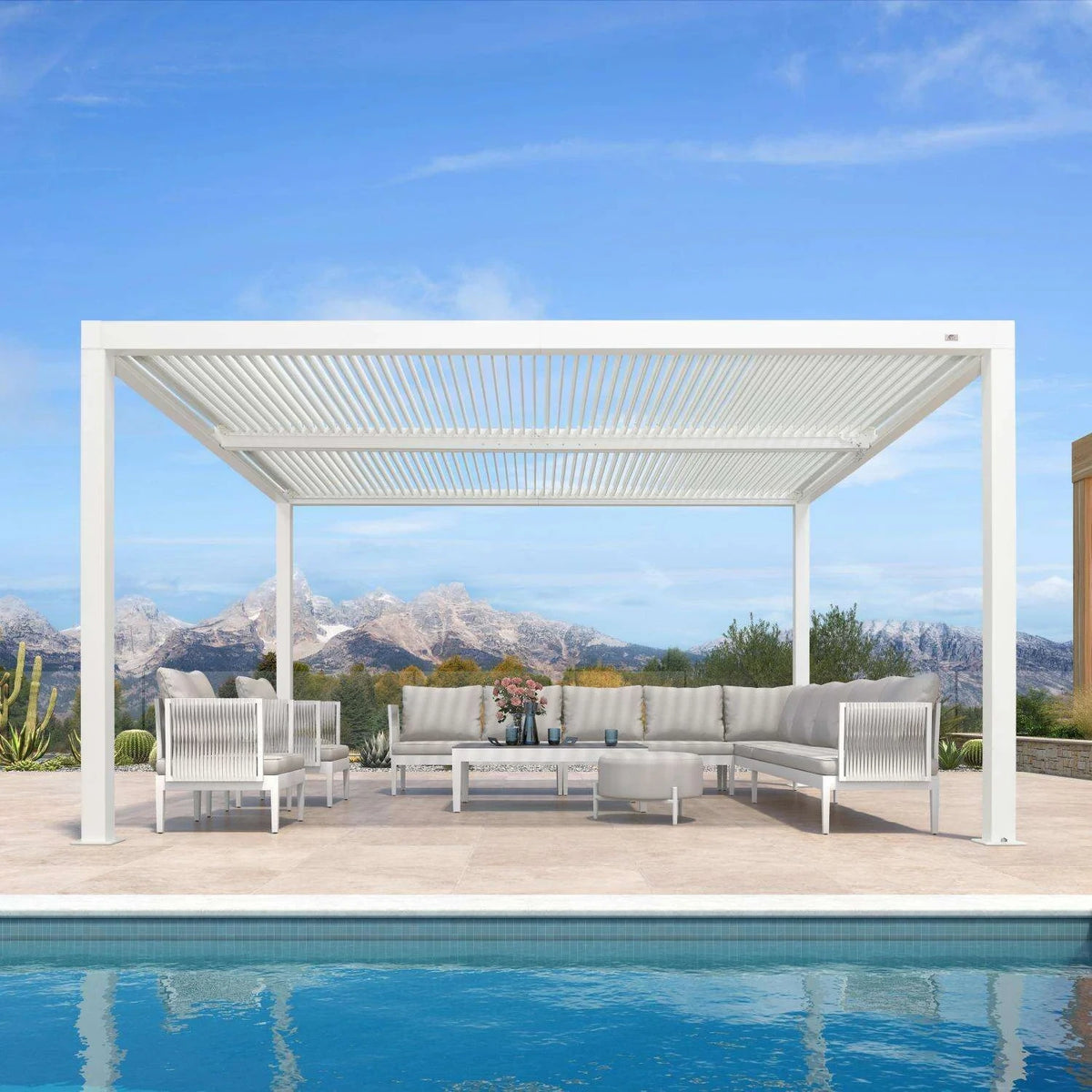 Louvered Pergola Modern White Pergola with Adjustable Roof for Deck Backyard Garden — product view 85