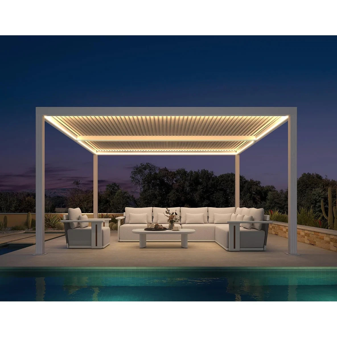 Louvered Pergola Modern White Pergola with Adjustable Roof for Deck Backyard Garden — product view 86