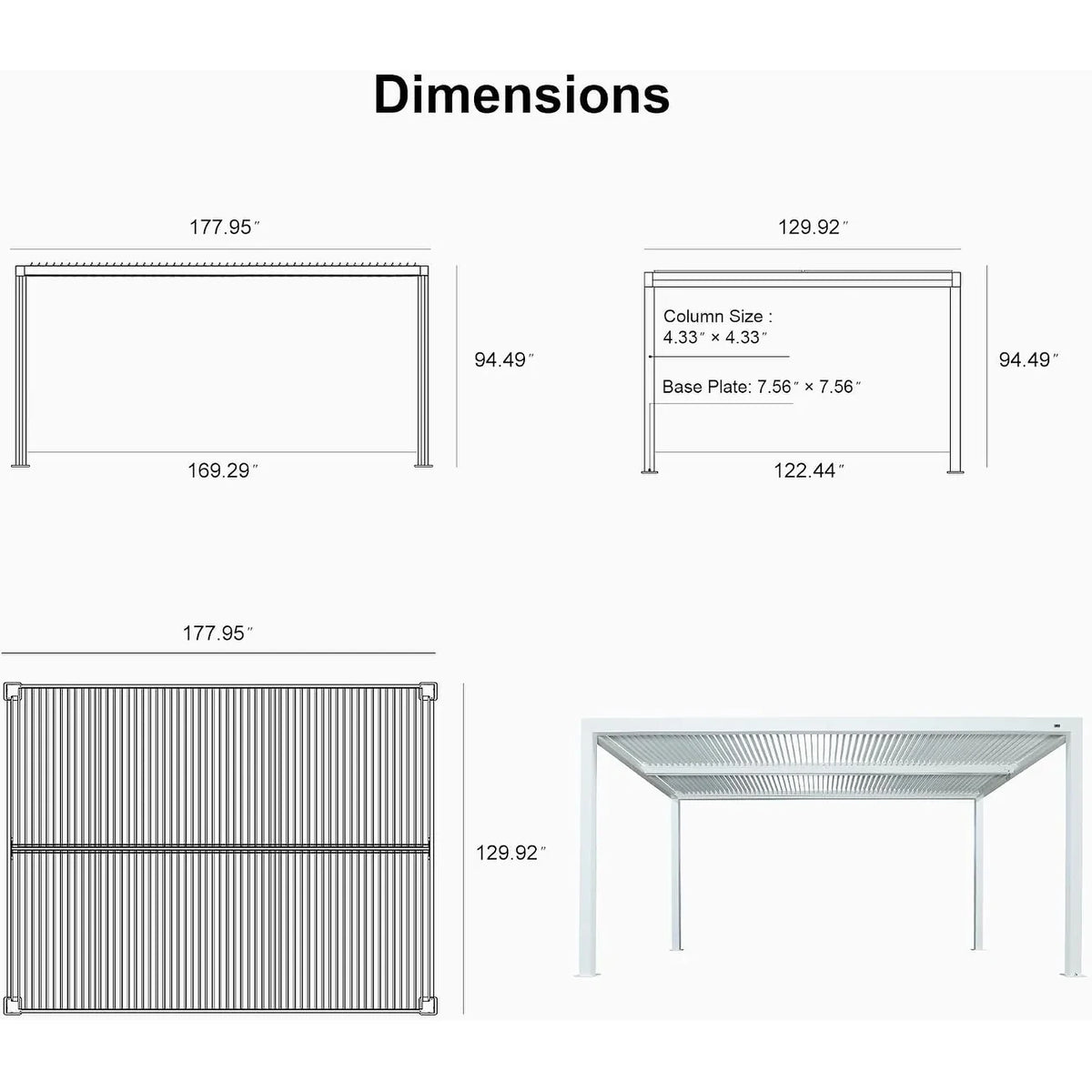 Louvered Pergola Modern White Pergola with Adjustable Roof for Deck Backyard Garden — product view 88