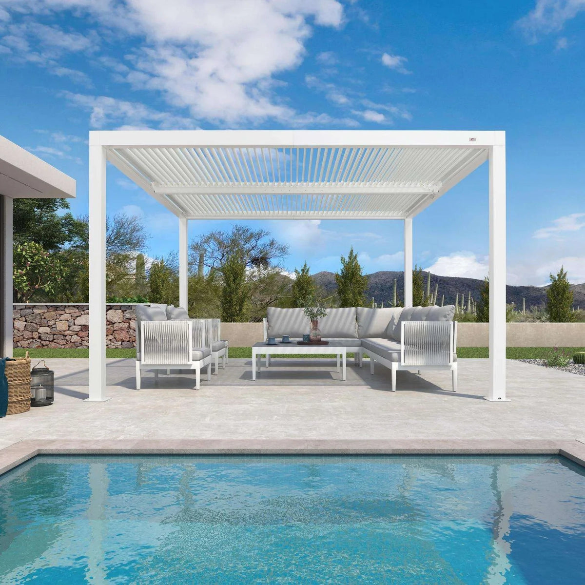 Louvered Pergola Modern White Pergola with Adjustable Roof for Deck Backyard Garden — product view 89