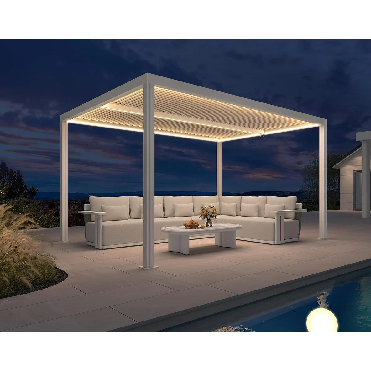 Louvered Pergola Modern White Pergola with Adjustable Roof for Deck Backyard Garden — product view 90