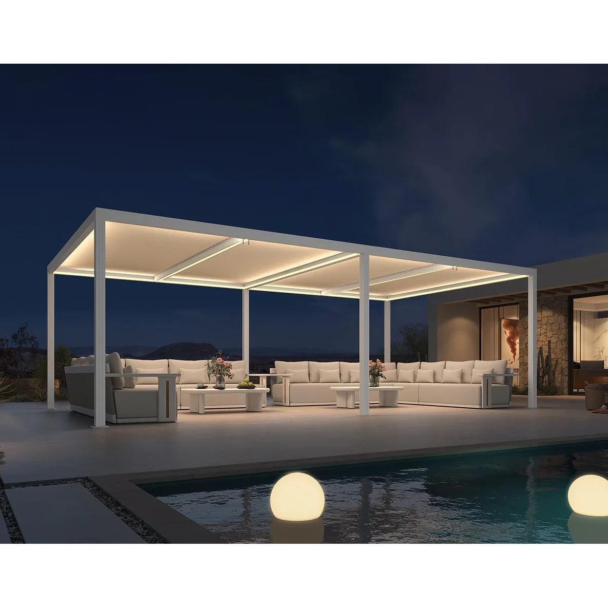 Louvered Pergola Modern White Pergola with Adjustable Roof for Deck Backyard Garden — product view 94