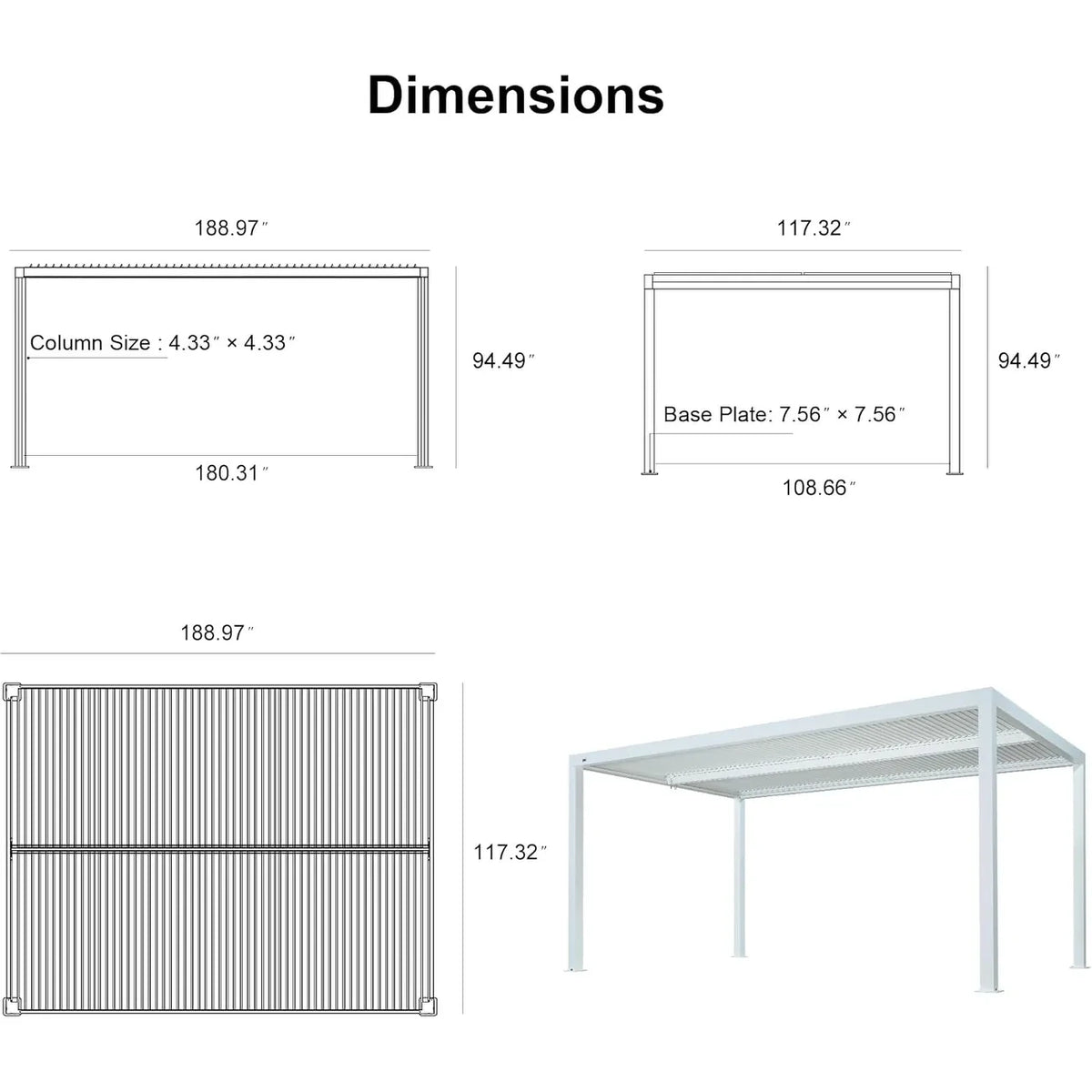 Louvered Pergola Modern White Pergola with Adjustable Roof for Deck Backyard Garden — product view 98