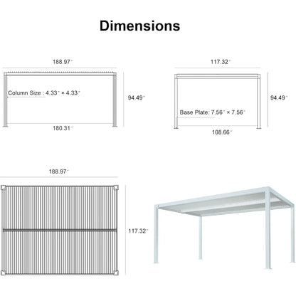 Louvered Pergola Modern White Pergola with Adjustable Roof for Deck Backyard Garden — product view 98