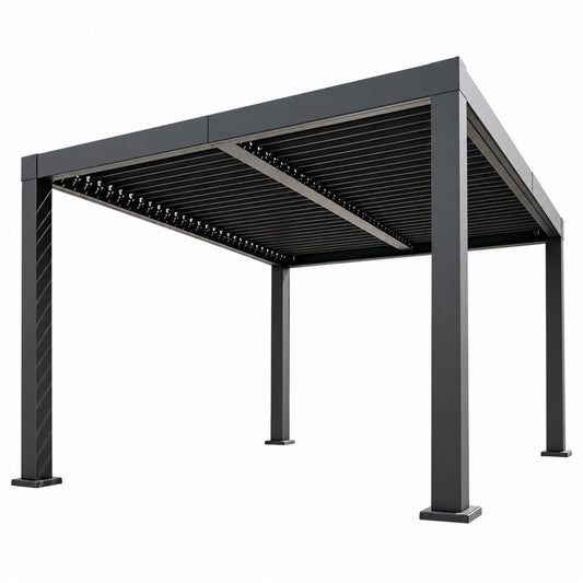 Louvered Pergola, Outdoor Pergola with Adjustable Louvered Roof, Reinforced Aluminum Frame, Integrated Drainage System, Hardtop Gazebo for Patio