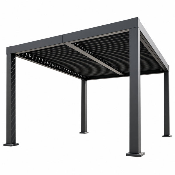 Louvered Pergola, Outdoor Pergola with Adjustable Louvered Roof, Reinforced Aluminum Frame, Integrated Drainage System, Hardtop Gazebo for Patio