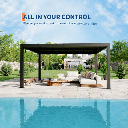 Louvered Pergola, Outdoor Pergola with Adjustable Louvered Roof, Reinforced Aluminum Frame, Integrated Drainage System, Hardtop Gazebo for Patio — product view 3