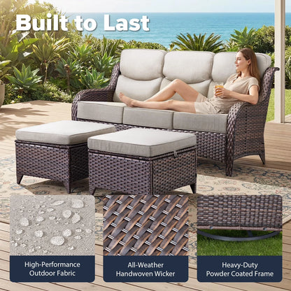 Luxury 9-Piece Outdoor Patio Furniture Set with Fire Pit Table,Swivel Rocker Chairs and 6" Thick Cushions,Wicker Sofa and Ottomans,Patio Conversation Sets for Porch Deck Garden Backyard — product view 11
