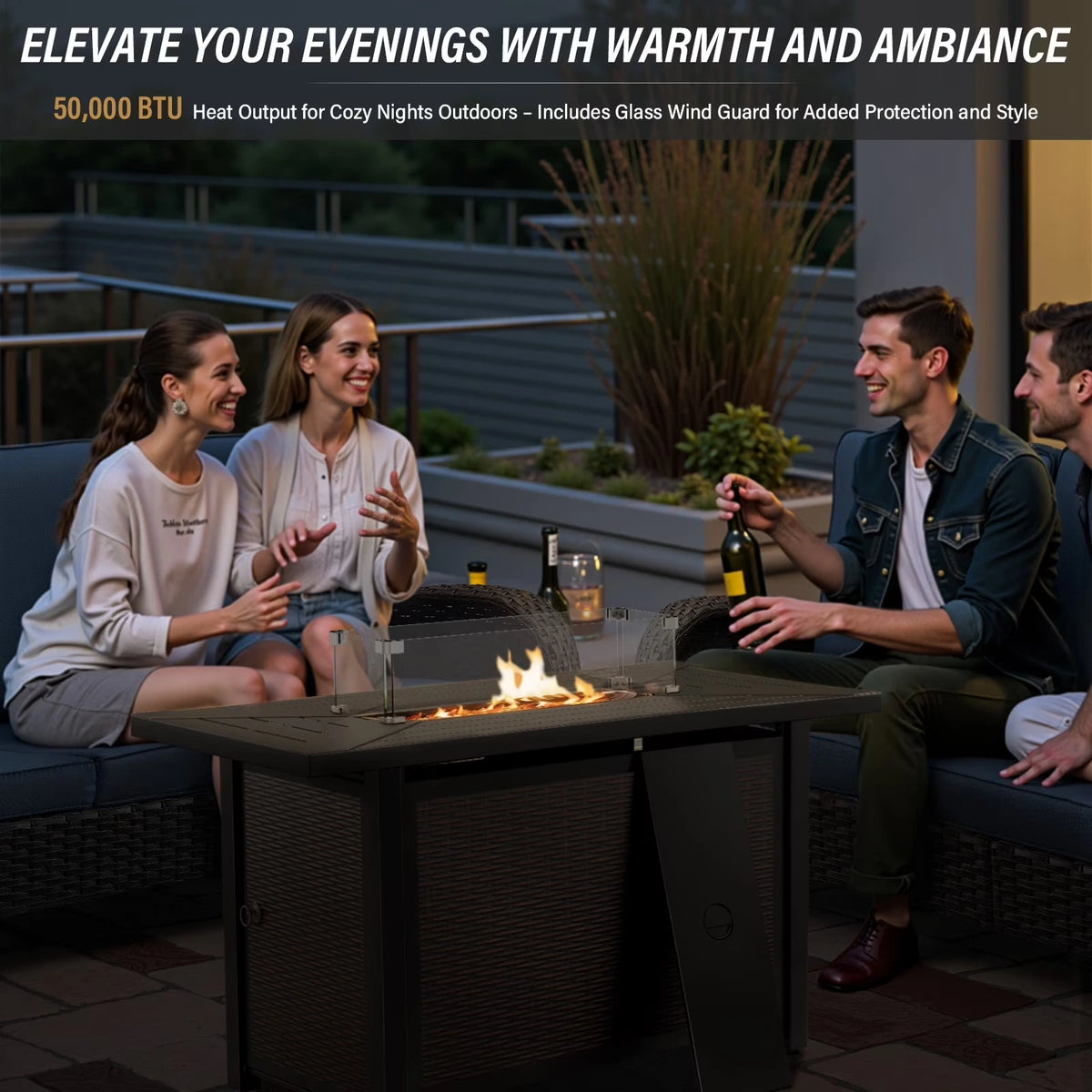 Luxury 9-Piece Outdoor Patio Furniture Set with Fire Pit Table,Swivel Rocker Chairs and 6" Thick Cushions,Wicker Sofa and Ottomans,Patio Conversation Sets for Porch Deck Garden Backyard — product view 6
