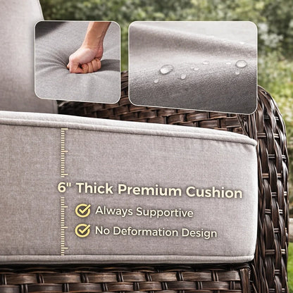 Luxury 9-Piece Outdoor Patio Furniture Set with Fire Pit Table,Swivel Rocker Chairs and 6" Thick Cushions,Wicker Sofa and Ottomans,Patio Conversation Sets for Porch Deck Garden Backyard — product view 7